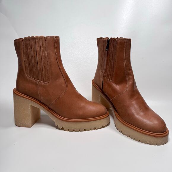 NEW Free People Women's James Chelsea Boot Leather Tan sz 39/8.5 Y2K Chunky - Picture 2 of 10